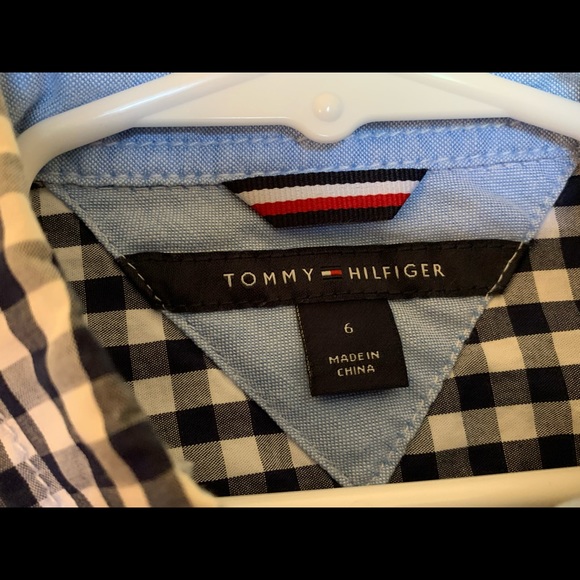 Tommy Hilfigur Boys Button Down plaid shirt-Navy /white - Picture 8 of 10